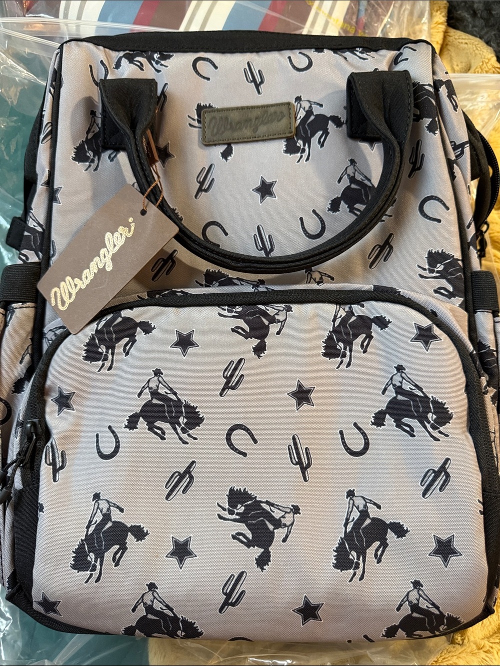Wrangler Black and Light Gray Western Print Tote